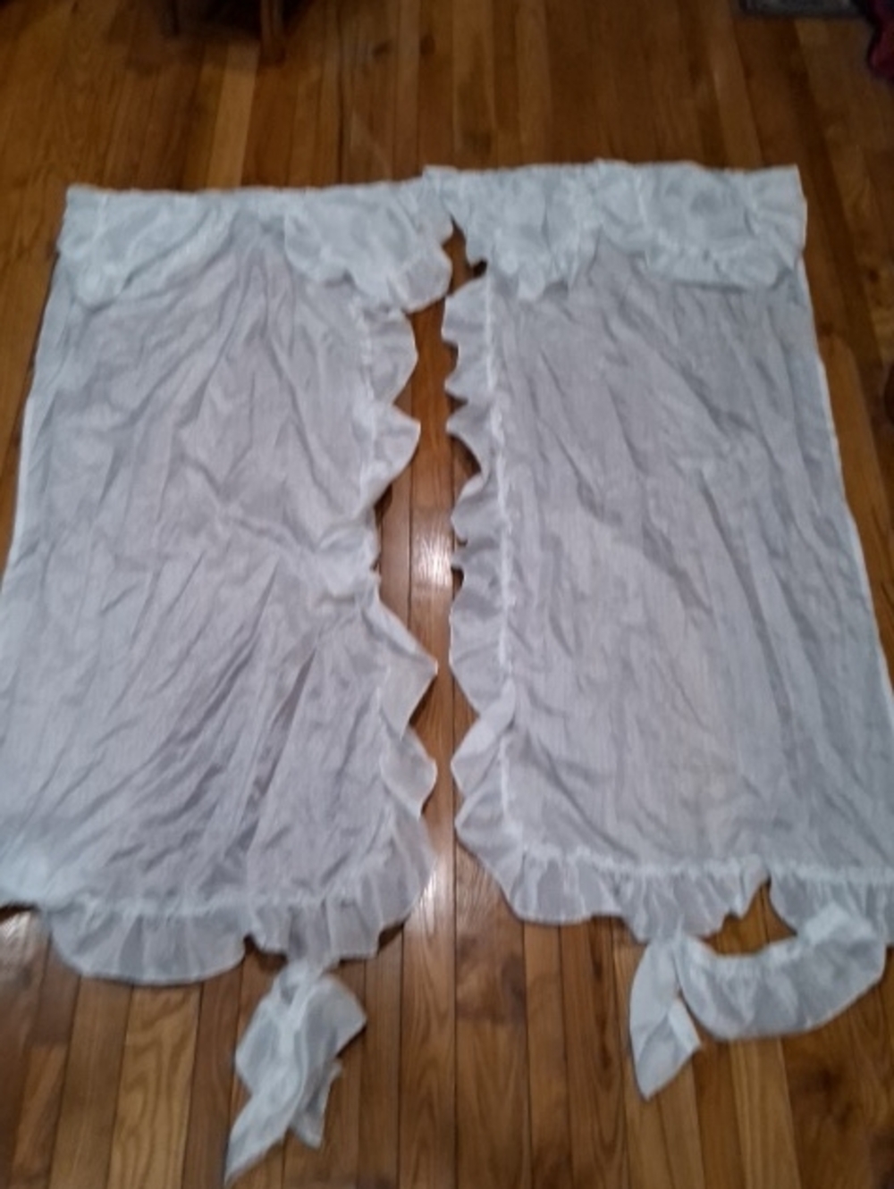 White Ruffled Sheer Shower Curtain Panels - Delicate Scalloped Trim